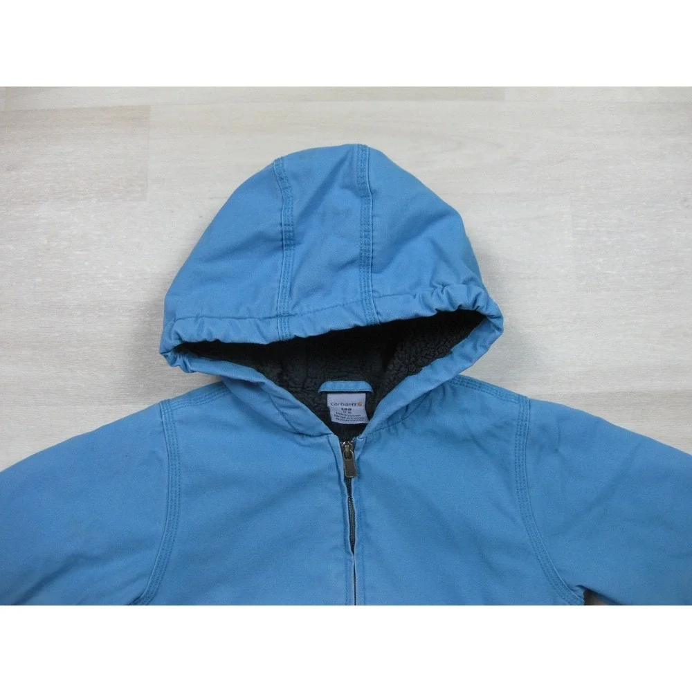 Carhartt Active Jacket Youth‎ (S) Duck Canvas Workwear Sherpa Lined Blue CP9564